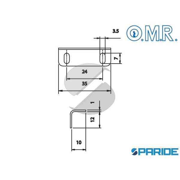 CONTROBORDO NICHELATO 35X10X12 PER SERRATURE A LEVA OMR
