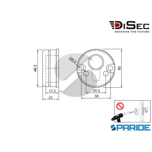 CONTRODEFENDER CD2000 DISEC I 38 MM CROMO SATINATO GHIERA FISSA