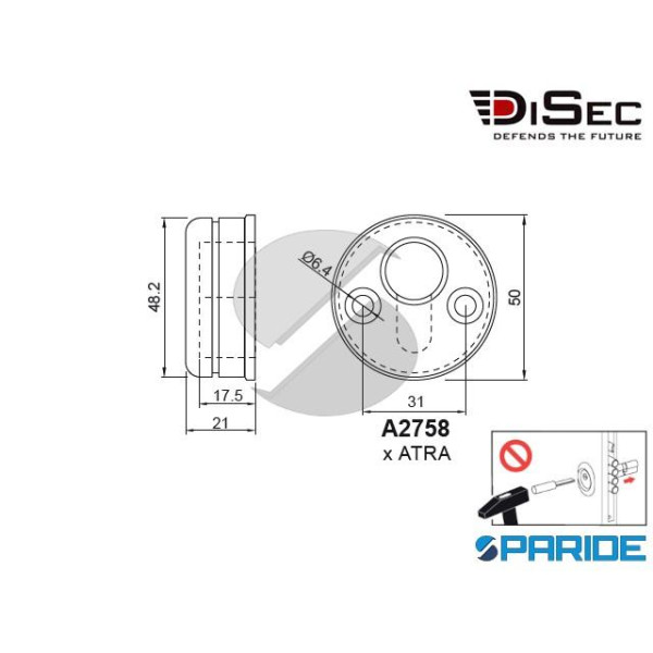 CONTRODEFENDER CD3000 DISEC I 31 MM OTTONE LUCIDO GHIERA FISSA PER ATRA
