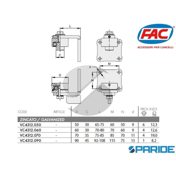 COPPIA CARDINI D 50 REGOLABILI 65-75 FAC CON CUSCINETTO PER CANCELLI