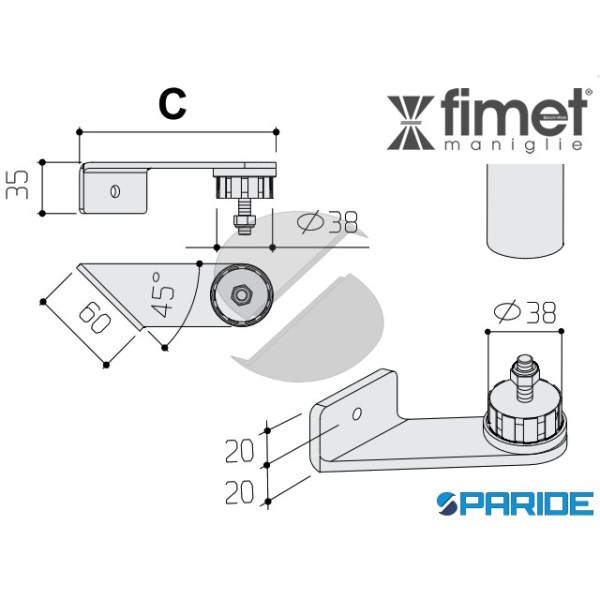 COPPIA SUPPORTI D 40 MM INOX SATINATO 8880 FIMET INCLINATI AD ESPANSIONE