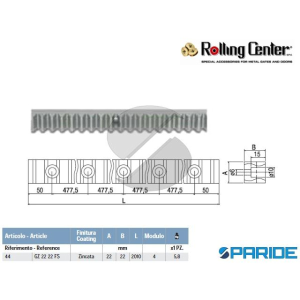 CREMAGLIERA 22X22 ZINCATA MT 2 C\FORI 44 ROLLING C...