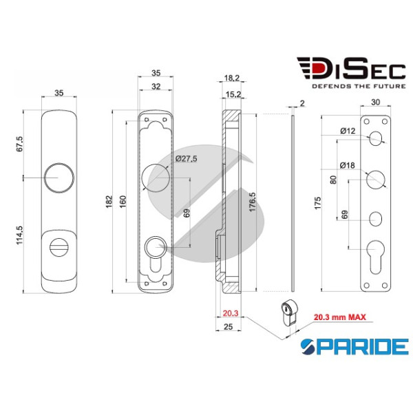 DEFENDER PER ALZANTE SCORREVOLE LG80 DISEC CROMO SATINATO