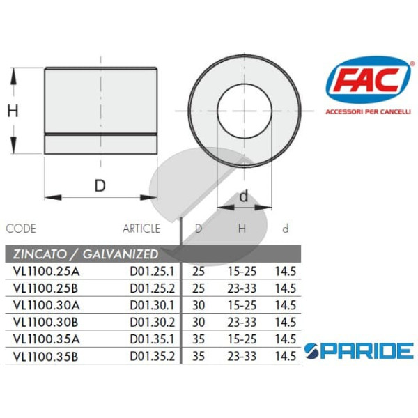 DISTANZIALE REGOLABILE D 25 H 30-40 MM ZINCATO PER INFERRIATE MODELLO 2 VL111025B FAC