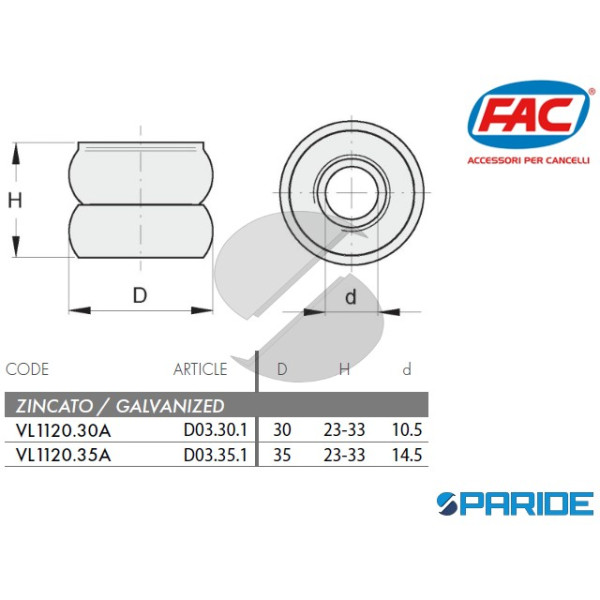 DISTANZIALE REGOLABILE D 35 H 23-33 MM ZINCATO PER INFERRIATE MODELLO 3 VL112035A FAC