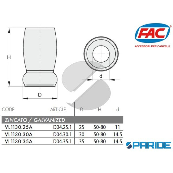 DISTANZIALE REGOLABILE D 35 H 50-80 MM ZINCATO PER INFERRIATE MODELLO 4 VL113035A FAC