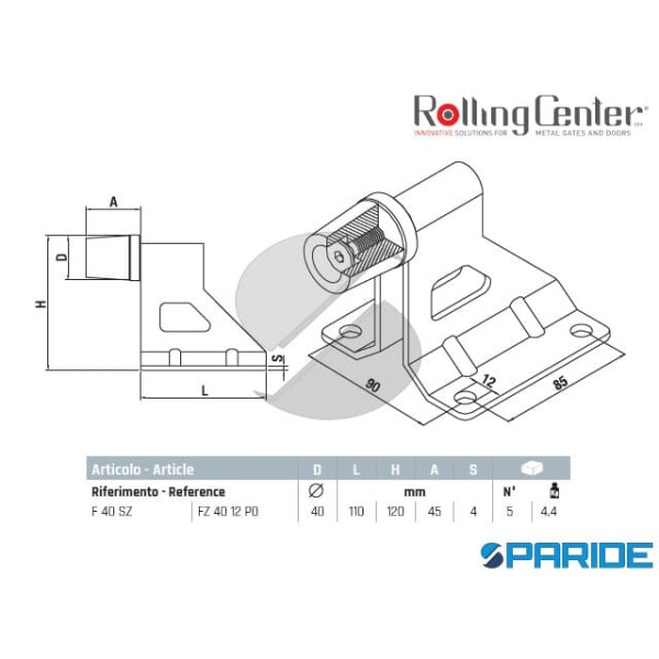 FERMO DI FINE CORSA F40SZ CON FISSAGGIO A PAVIMENTO ROLLING CENTER