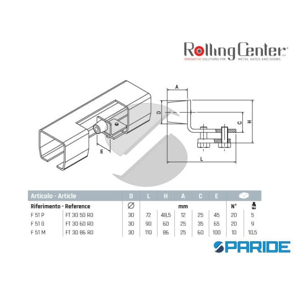 FERMO DI FINE CORSA F51P PER PORTONI SCORREVOLI ROLLING CENTER