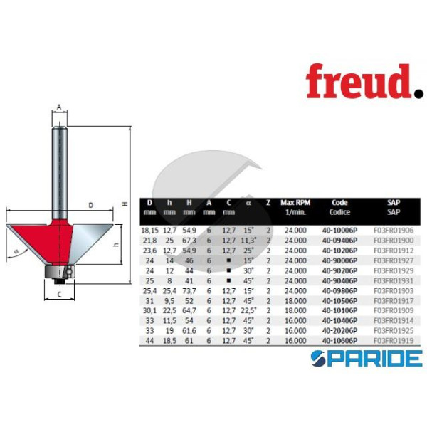 FRESA HM 45 GRADI PER SMUSSARE 40-09406P LEGNO FRE...