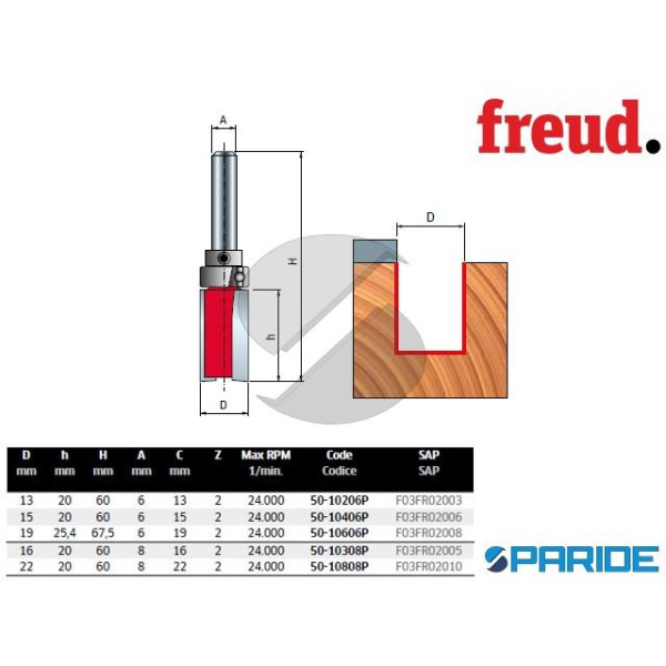 FRESA HM D 15 MM 50-10406P A TAGLIENTI DIRITTI CON CUSCINETTO PER LEGNO FREUD