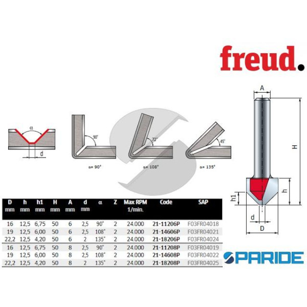 FRESA HM D 16 MM 21-11206P PER INTAGLI A V LEGNO A...