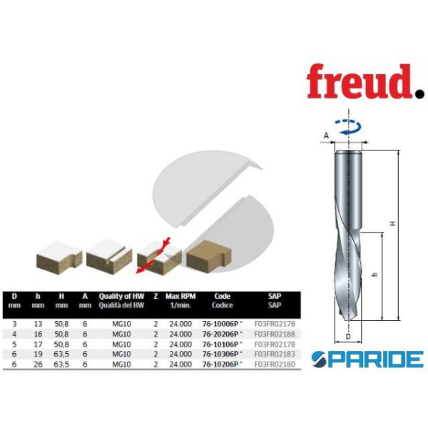 FRESA HM D 6 MM ELICOIDALE 76-10206P LEGNO FREUD