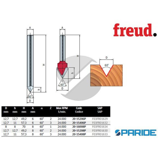 FRESA HM D 8 MM 20-16008P PER INTAGLI A V LEGNO FR...