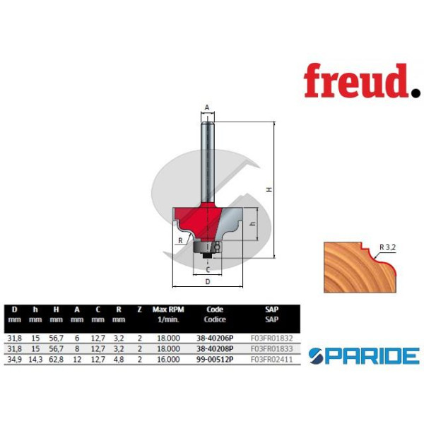 FRESA HM R 3,2 MM 38-40208P PER LEGNO FREUD