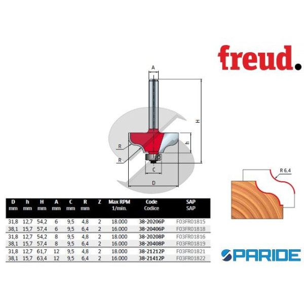 FRESA HM R 4,8 MM 38-20208P PER LEGNO FREUD