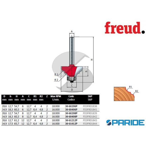 FRESA HM R 6,4-4,8 MM 38-60408P PER LEGNO FREUD