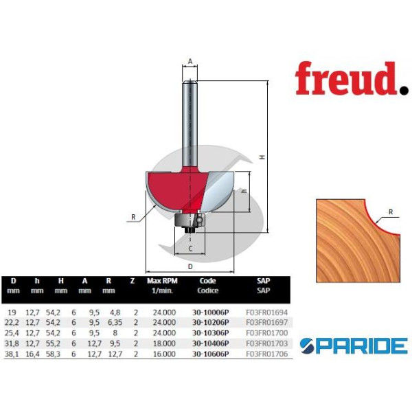 FRESA R 8,0 MM GAMBO 6 LEGNO 30-10306P FREUD