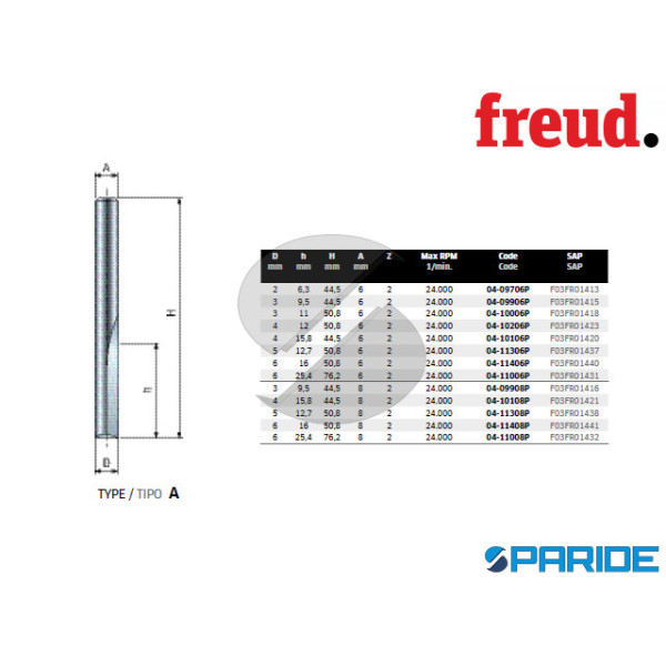 FRESA TAGLIENTE DRITTO D 2 MM 04-09706P FREUD