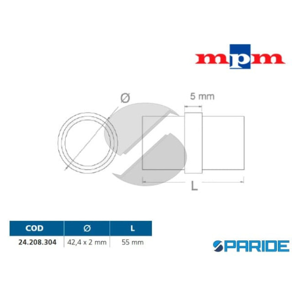 GIUNZIONE PER TUBO 42,4X2 MM IN ACCIAIO INOX AISI 304 SATINATO MPM