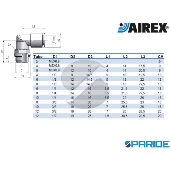 GOMITO MASCHIO 3\8X12 MM CON OR R51133 AIREX