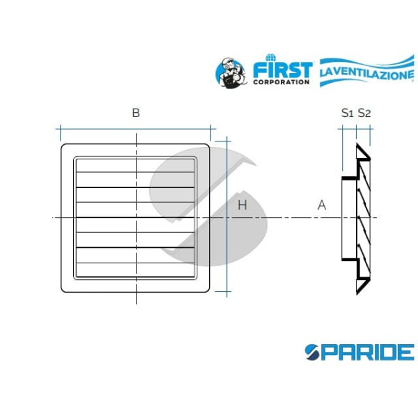 GRIGLIA ALETTE A GRAVITA 185X185 MM D 100 MM IMBOCCO IN PLASTICA BIANCA CON RETE