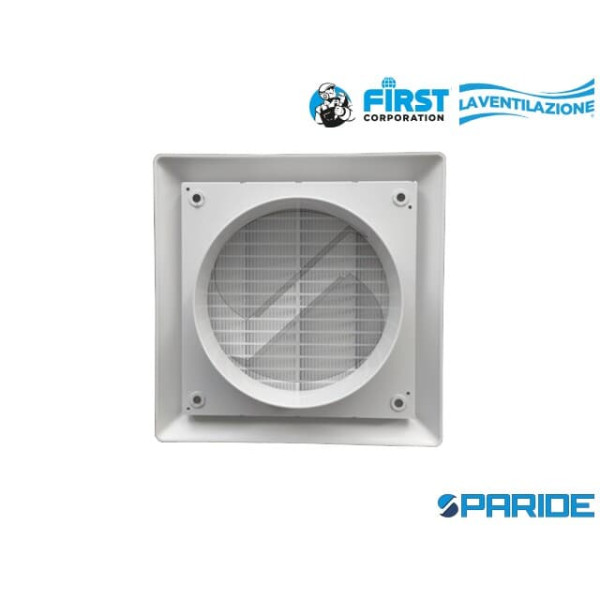 GRIGLIA ALETTE A GRAVITA 185X185 MM D 121 MM IMBOCCO IN PLASTICA BIANCA CON RETE