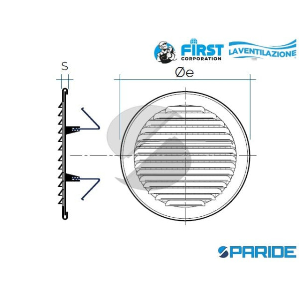 GRIGLIA TONDA UNIVERSALE D 80-140 MM CON MOLLA IN METALLO ALUZINK CON RETE