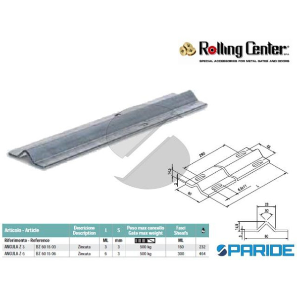 GUIDA ANGULA Z 3 ZINCATA 3 ML ROLLING CENTER