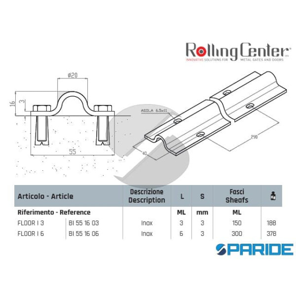 GUIDA FLOOR I3 INOX 3 ML ROLLING CENTER