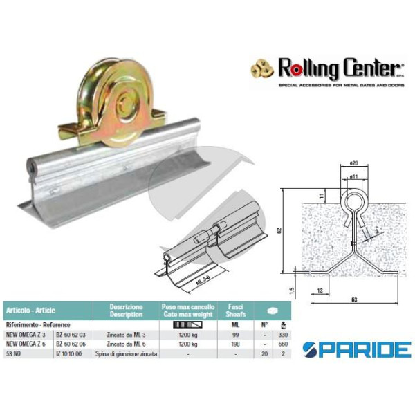 GUIDA NEW OMEGA Z3 ZINCATA 3 ML ROLLING CENTER