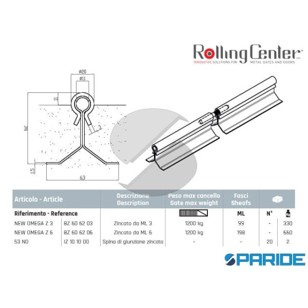 GUIDA NEW OMEGA Z3 ZINCATA 3 ML ROLLING CENTER