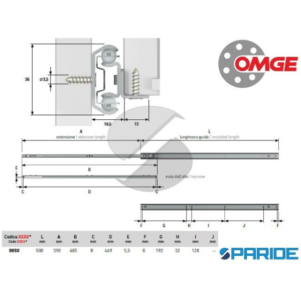 GUIDA PER CASSETTI ZINCATA 350 50 CM OMGE