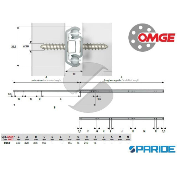 GUIDA PER CASSETTI ZINCATA 352 40 CM OMGE