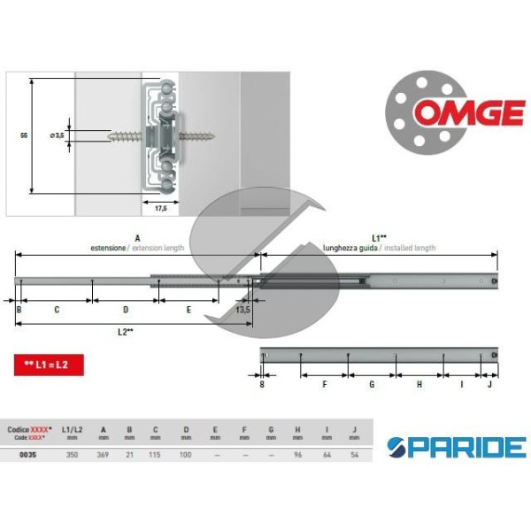 GUIDA PER CASSETTI ZINCATA 835 35 CM OMGE