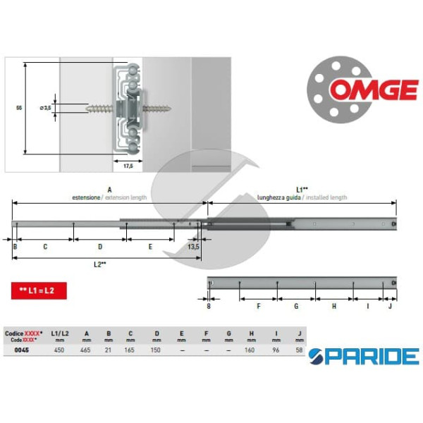 GUIDA PER CASSETTI ZINCATA 835 45 CM OMGE