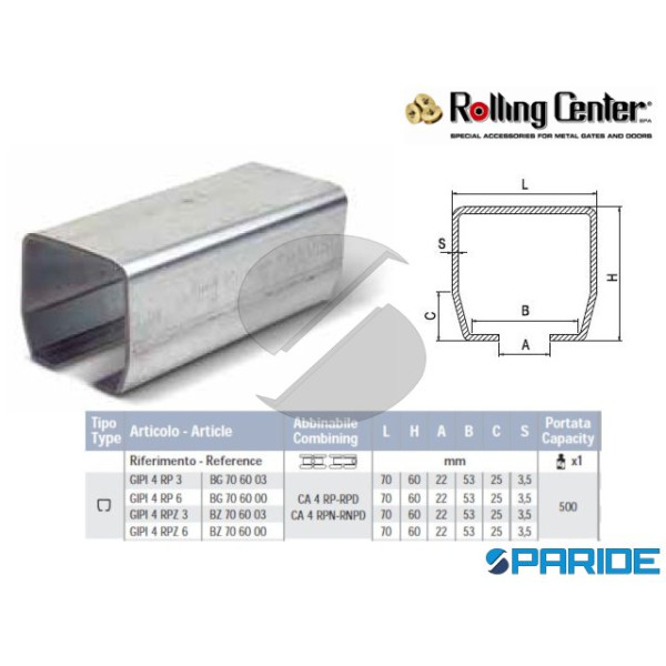 GUIDA PICCOLA 70X60 GIPI4RPZ 3 MT ROLLING CENTER P...