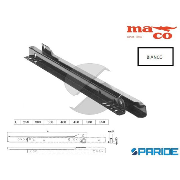 GUIDE PER CASSETTI 300 MM BIANCHE SCORREVOLI MACO