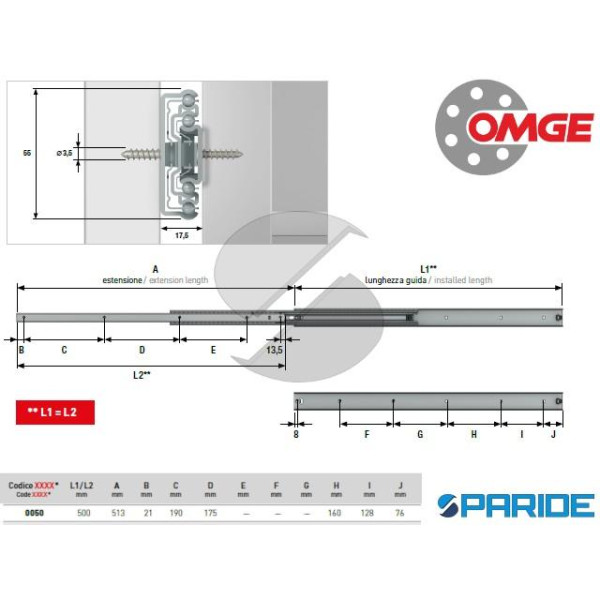 GUIDE PER CASSETTI ZINCATA 835 50 CM OMGE