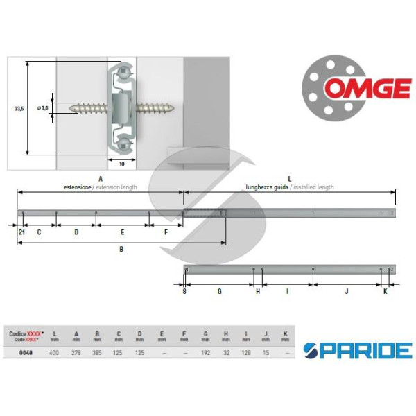 GUIDE PER CASSETTI ZINCATA 851 40 CM OMGE