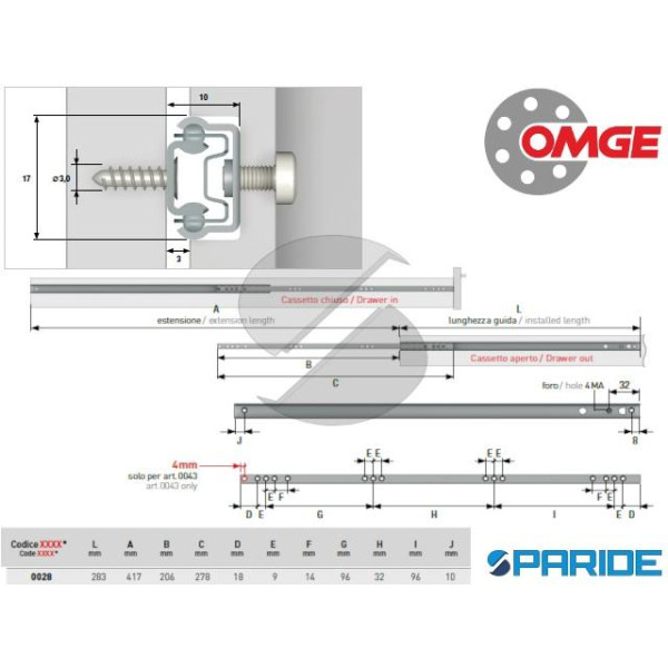 GUIDE PER CASSETTI ZINCATA 870 28 CM OMGE