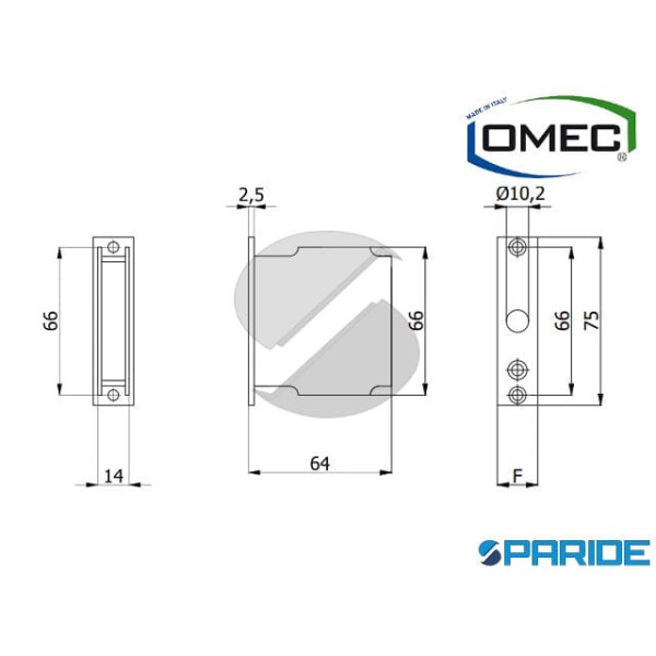 INCONTRO F 16 1247/F16 PER SERRATURE PORTE IN VETRO MODELLO 1244 OMEC