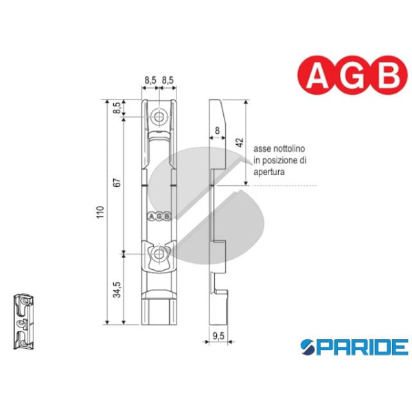 INCONTRO PER GANCIO RIBALTA A12 I 9 A514000501 AGB ARTECH