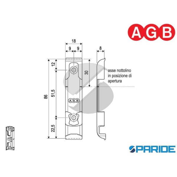 INCONTRO PER GANCIO RIBALTA A4 I 9 A514000101 AGB ARTECH
