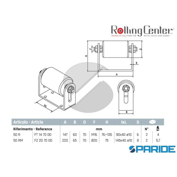 INCONTRO REGOLABILE A RULLO 50 RM PER CANCELLI AUTOPORTANTI ROLLING CENTER