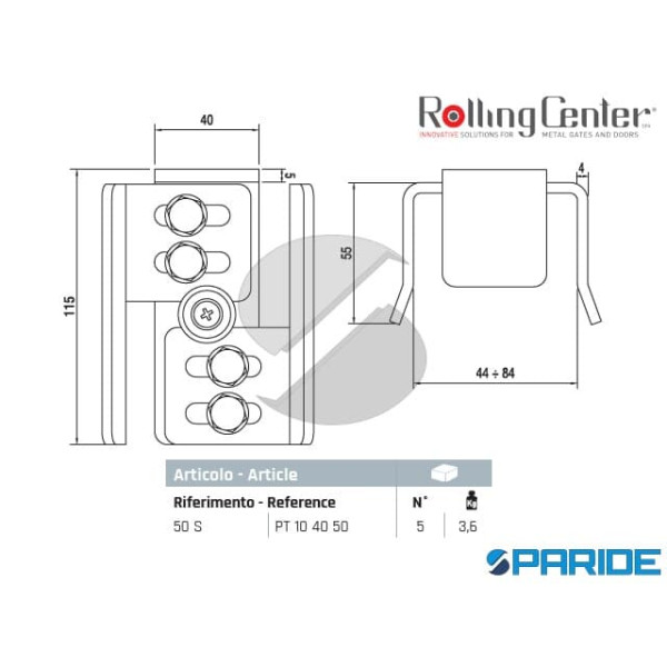 INCONTRO SUPERIORE 50S REGOLABILE PER CANCELLI ROLLING CENTER