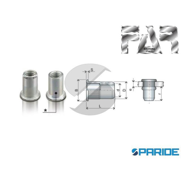 INSERTO FILETTATO ACCIAIO M6 FTC-Z RIVIT CILINDRIC...