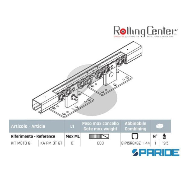 KIT CARRELLI MOTO G PER CANCELLI AUTOPORTANTI ROLLING CENTER