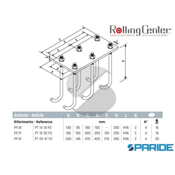 KIT FISSAGGIO A CEMENTARE PF\G PER CARRELLI AUTOPORTANTI ROLLING CENTER