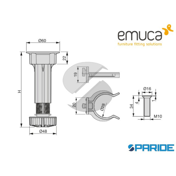 KIT PIEDINI REGOLABILI H 100 MM 3999517 EMUCA