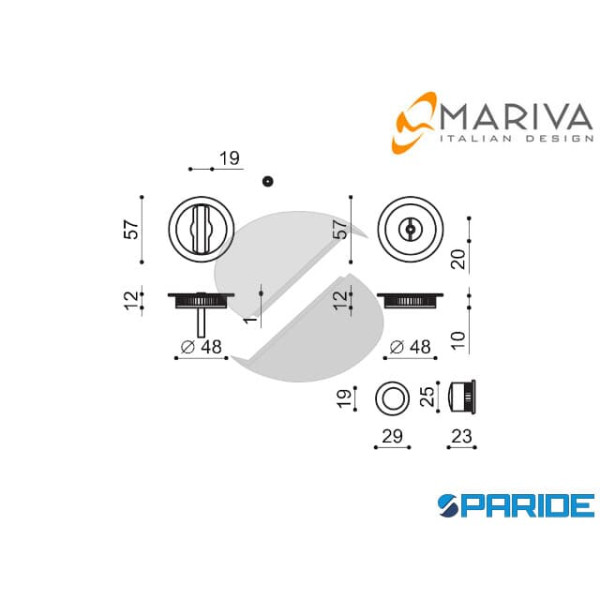 KIT PORTE SCORREVOLI TONDO 1074 MARIVA CROMO SATINATO CON POMOLINO BASSO REGOLABILE